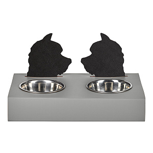 ADJ Подставка с мисками Dog, хром, 40x22xH7.5 см., цвет: серый/черный