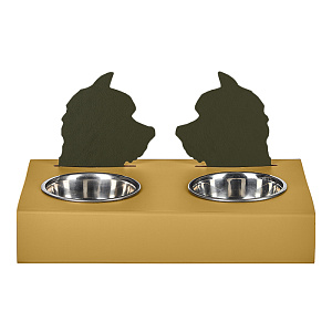ADJ Подставка с мисками Dog, хром, 40x22xH7.5 см., цвет: горчичный/оливковый