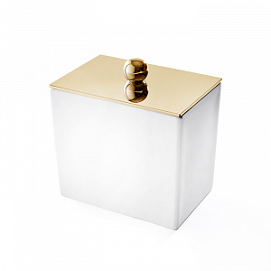 3SC Mood White Баночка универсальная, 10х10х7 см, с крышкой, настольная, композит Solid Surface, цвет: белый матовый/золото 24к.