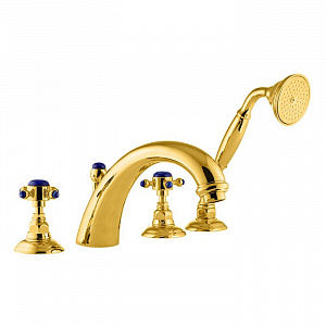 Nicolazzi Le Pietre Смеситель на борт ванны, 4 отв., излив: 223 мм, с ручным душем, цвет: золото