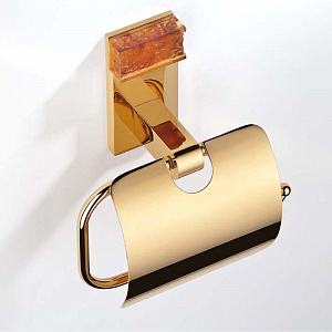 THG Ginkgo Держатель для туалетной бумаги с крышкой, подвесной, цвет: золото/хрусталь