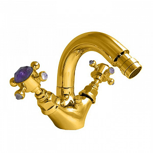 Nicolazzi Le Pietre Смеситель для биде с 2мя ручками, с донным клапаном, излив: 132мм, цвет: золото