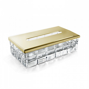 3SC Palace Контейнер для бумажных салфеток, 23х12,5хh12 см, прямоугольный, настольный, цвет: прозрачный хрусталь/золото 24к. Lucido