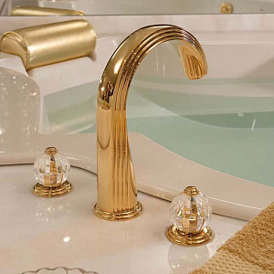 THG Mandarine clear crystal Смеситель для установки на борт ванны на 3 отверстия, без ручного душа, цвет: полированное золото